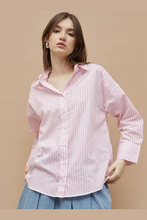 Lifestyle Women Relaxed Fit Spread Collar Vertical Striped Cotton Casual Shirt