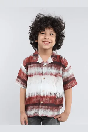 taffykids Boys Relaxed Fit Cuban Collar Dyed Casual Shirt