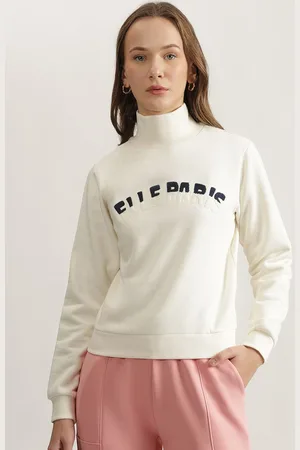 Elle Women Solid High Neck Full Sleeves Cotton Pullover Sweatshirt