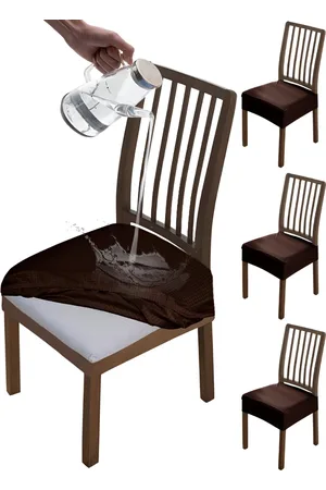 HOKIPO Brown 4 Pieces Waterproof Stretchable Chair Seat Covers