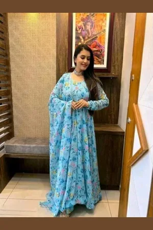 APNISHA Floral Printed Flared Maxi Ethnic Dress