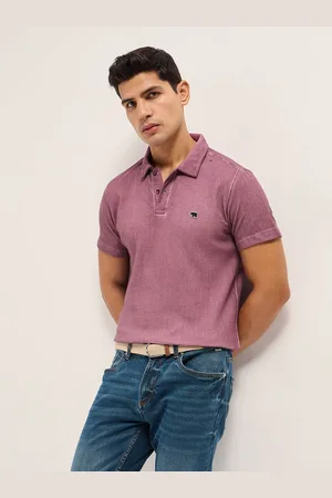 The Bear House Men Self Design Polo Collar Cotton Slim Fit T-shirt