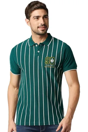 Basics Men Striped Polo Collar Cotton T-shirt