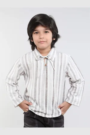 taffykids Boys Relaxed Fit Spread Collar Vertical Striped Casual Shirt