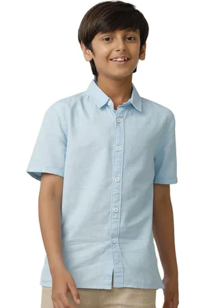 UNDER FOURTEEN ONLY Boys Spread Collar Solid Cotton Casual Shirt