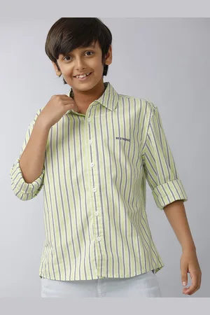 UNDER FOURTEEN ONLY Boys Spread Collar Vertical Striped Cotton Casual Shirt