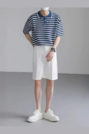 HERE&NOW Men Striped Polo Collar T-shirt