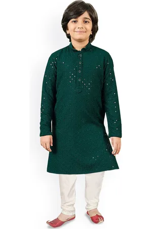 SG Boys Sequinned Mandarin Collar Straight Kurta with Pyjama