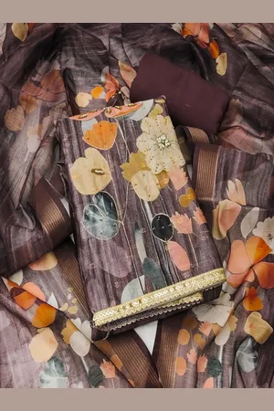 MANVAA Floral Printed Beads Work Unstitched Dress Material