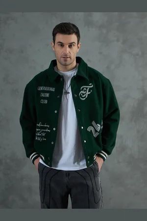 FUGAZEE Men Spread Collar Typography Printed Cotton Casual Bomber Jacket