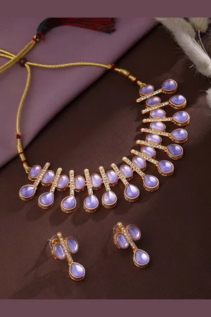 Asmitta Jewellery 22KT Gold-Plated Stone-Studded & Beaded Necklace & Earrings