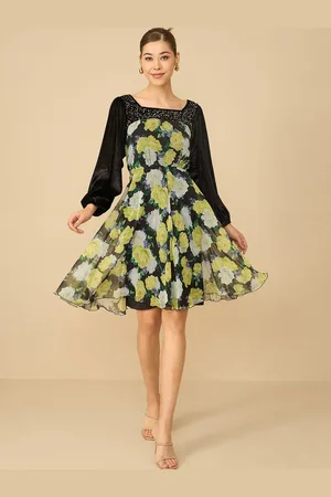 Antheaa Women Floral Printed Embellished Fit & Flare Dress