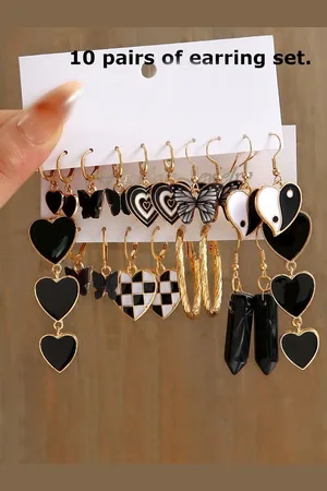 DressBerry Black Pack Of 20 Gold Plated Artificial Stones Contemporary Drop Earrings