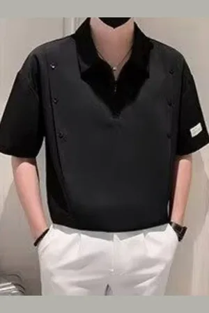 HERE&NOW Men Solid Polo Collar Oversized T-shirt