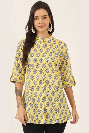 BAESD Women Ethnic Motifs Printed Mandarin Collar Roll-Up Sleeves Cotton Shirt Style Top