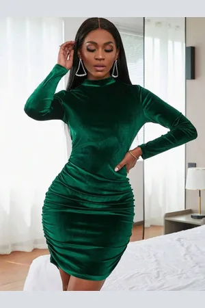HERE&NOW Women Bodycon High Neck Long Sleeves Dress