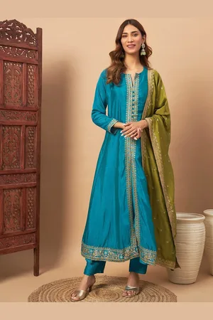 Chhabra 555 Ethnic Motifs Embroidered Notch-Neck A-Line Kurta With Trousers & Dupatta
