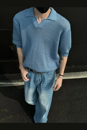 HERE&NOW Men Self Design Polo Collar Oversized T-shirt