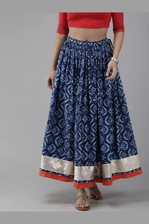 Jaipur Hand Block Printed Blue Pure Cotton Sustainable Skirt