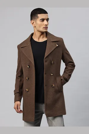 Pierre Carlo Men Double Breasted Tweed Trench Coat