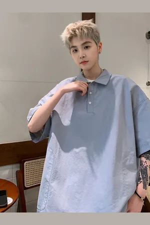 HERE&NOW Men Solid Polo Collar Oversized T-shirt