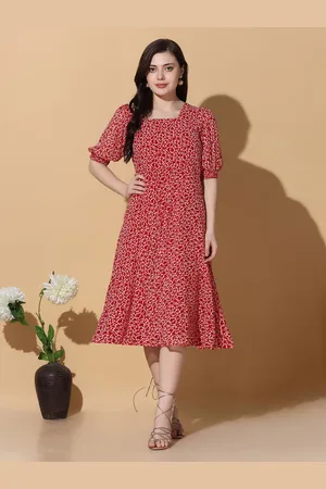 Moda Rapido Women Animal Printed Puff Sleeve Georgette A-Line Midi Dress