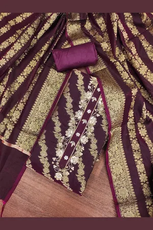 MANVAA Floral Woven Design Beads and Stones Unstitched Dress Material