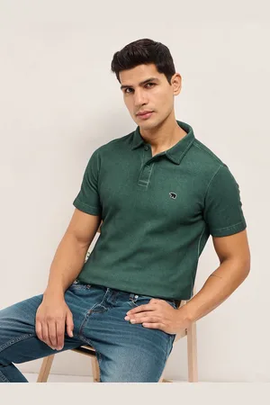 The Bear House Men Self Design Polo Collar Cotton Slim Fit T-shirt