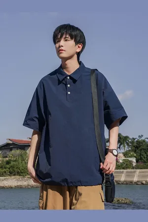 HERE&NOW Men Solid Polo Collar Oversized T-shirt