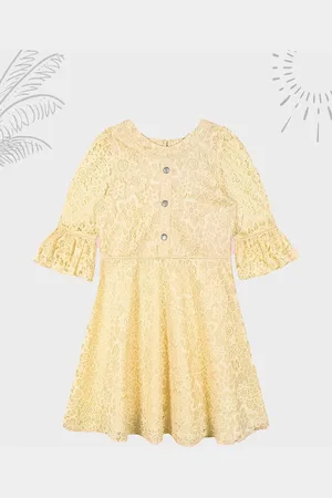 CACA CINA Girls Cotton Printed Bell Sleeves Fit & Flare Dress