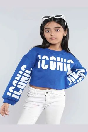 taffykids Girls Typography Printed Cotton Crop Sweatshirt