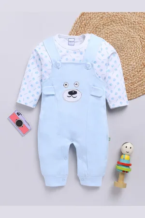 Moms Love Infants Boys Pure Cotton Embroidered Detail Dungaree With Printed T-Shirt