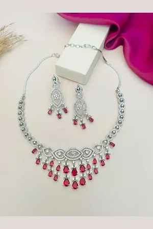 ABDESIGNS Enchanting Silver Plated American Diamond Necklace