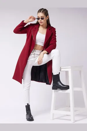 Miss Chase Women Maroon Longline Tailored Jacket