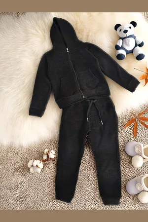 Bella Moda Girls Self Design Hooded Long Sleeves Sweatshirt & Jogger