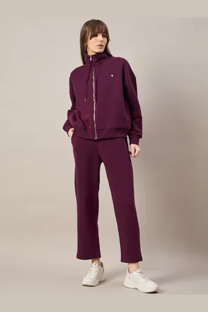 FEMEA Women Mock Collar Drop Shoulder Tracksuit