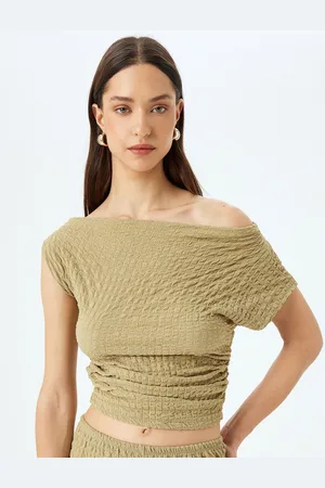 Koton Women One Shoulder Crop Cinched Waist Top
