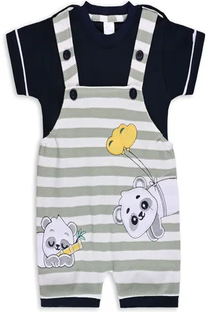 Wish Karo Infant Boys Striped Dungarees With T-shirt