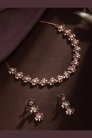 Asmitta Jewellery Rose Gold-Plated American Diamond Studded Necklace and Earrings