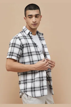 Lifestyle Men Spread Collar Tartan Checked Cotton Casual Shirt