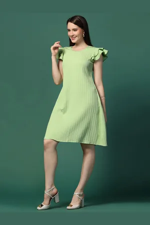 Moda Rapido Women Solid Round Neck Flutter Sleeve A-Line Dress