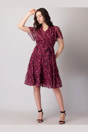 BAESD Women Floral Printed Georgette A-Line Flared Dress