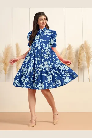 Moda Rapido Women Floral Printed Puff Sleeve Fit & Flare Dress