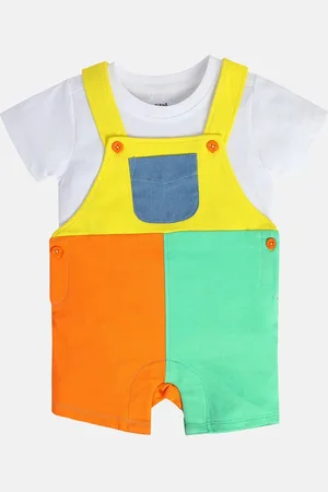 MINI KLUB Boys Colourblocked Cotton Dungaree With Tee