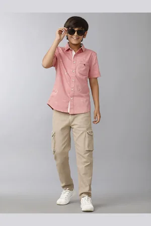 UNDER FOURTEEN ONLY Boys Spread Collar Geometric Printed Cotton Casual Shirt