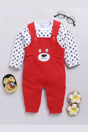 Moms Love Infants Boys Pure Cotton Embroidered Detail Dungaree With Printed T-Shirt