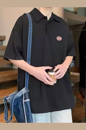 HERE&NOW Men Solid Polo Collar Oversized T-shirt