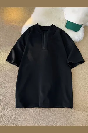 HERE&NOW Men Solid Mandarin Collar Oversized T-shirt
