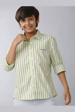 UNDER FOURTEEN ONLY Boys Spread Collar Vertical Striped Cotton Casual Shirt