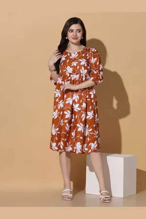 Moda Rapido Women Floral Printed Puff Sleeve Crepe A-Line Dress